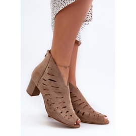 Jezzi Bottines Femme Ajourées En Eco Daim À Talon Haut Bout Ouvert Beige Timalre 2