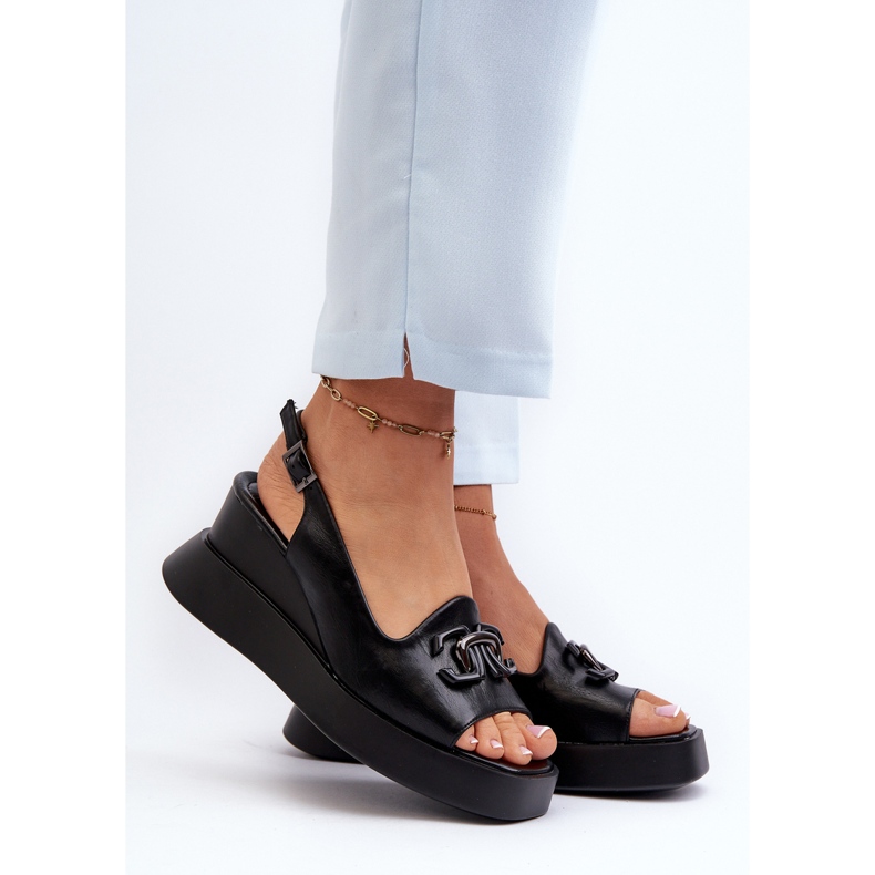 Jezzi Sandales Pour Femmes Sur Plateforme Et Compensée Avec Décoration, Noir Janesca 2