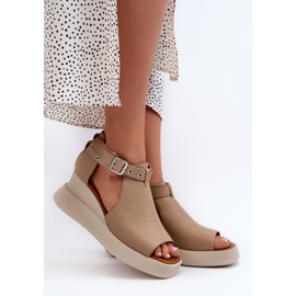 Jezzi Sandales Pour Femmes Sur Une Plateforme Et Une Compensée En Cuir Écologique, Beige Hloeli 2