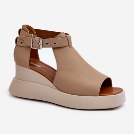 Jezzi Sandales Pour Femmes Sur Une Plateforme Et Une Compensée En Cuir Écologique, Beige Hloeli 1