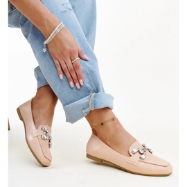 Mocassins beiges avec boucle Mali en zirconium 1