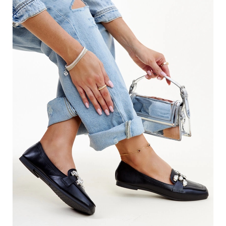 Mocassins noirs avec boucle Mali en zirconium le noir 1