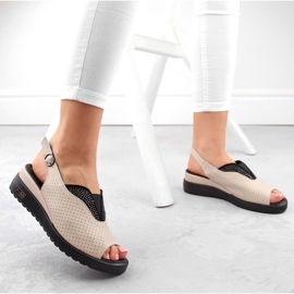 Sandales compensées ajourées en cuir beige Filippo DS6145 2