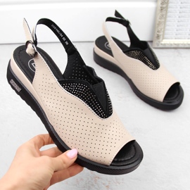 Sandales compensées ajourées en cuir beige Filippo DS6145 3