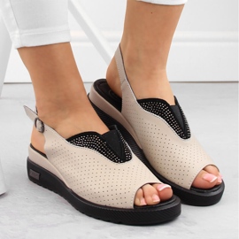 Sandales compensées ajourées en cuir beige Filippo DS6145 5