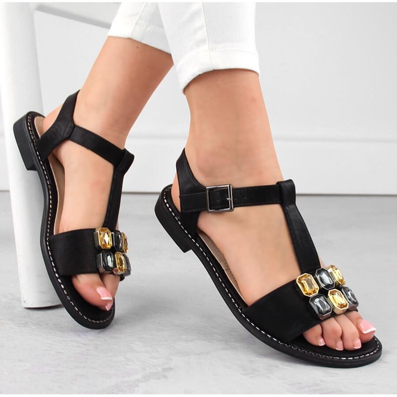 Sandales confortables pour femmes noires avec zircons cubiques S.Barski 030 le noir 2 Sandales confortables pour femmes noires avec zircons cubiques S.Barski 030 le noir 2