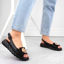 Sandales en cuir confortables sur la plateforme Artiker W HBH74A, noir le noir 1