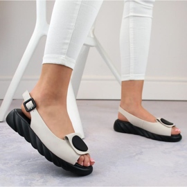 Sandales en cuir confortables sur la plateforme Artiker W HBH74B, beige 1