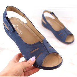 Sandales confortables en cuir Helios W H117A, bleu marine 1