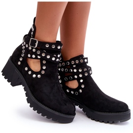 Ideal Shoes Bottines en daim pour femmes avec clous décoratifs, noir le noir 7