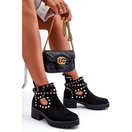 Ideal Shoes Bottines en daim pour femmes avec clous décoratifs, noir le noir 5