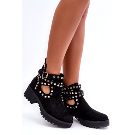 Ideal Shoes Bottines en daim pour femmes avec clous décoratifs, noir le noir 3