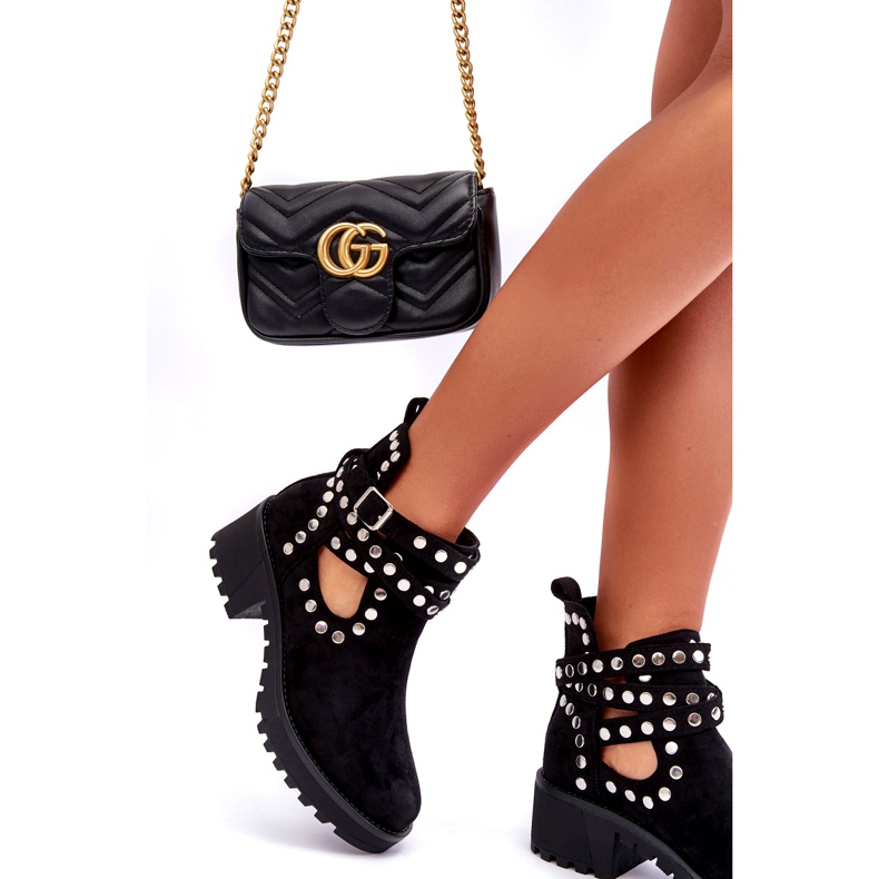 Ideal Shoes Bottines en daim pour femmes avec clous décoratifs, noir 4