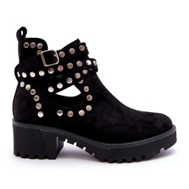 Ideal Shoes Bottines en daim pour femmes avec clous décoratifs, noir le noir 2