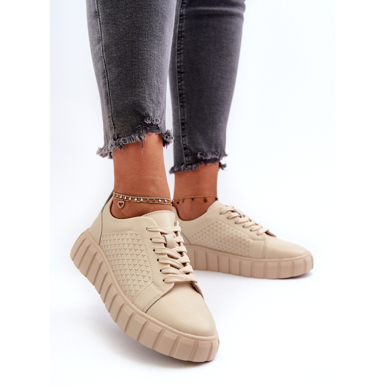 Evento Baskets en cuir pour femmes sur la plateforme Eselmarie beige 2