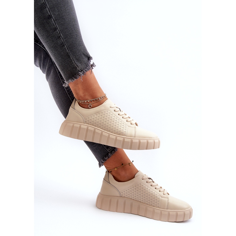 Evento Baskets en cuir pour femmes sur la plateforme Eselmarie beige 5