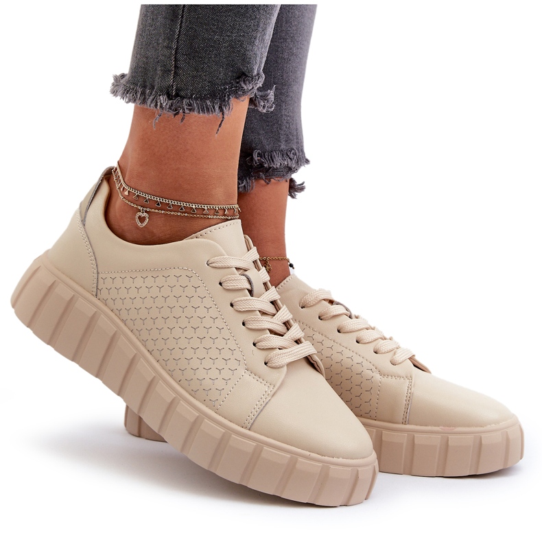 Evento Baskets en cuir pour femmes sur la plateforme Eselmarie beige 7