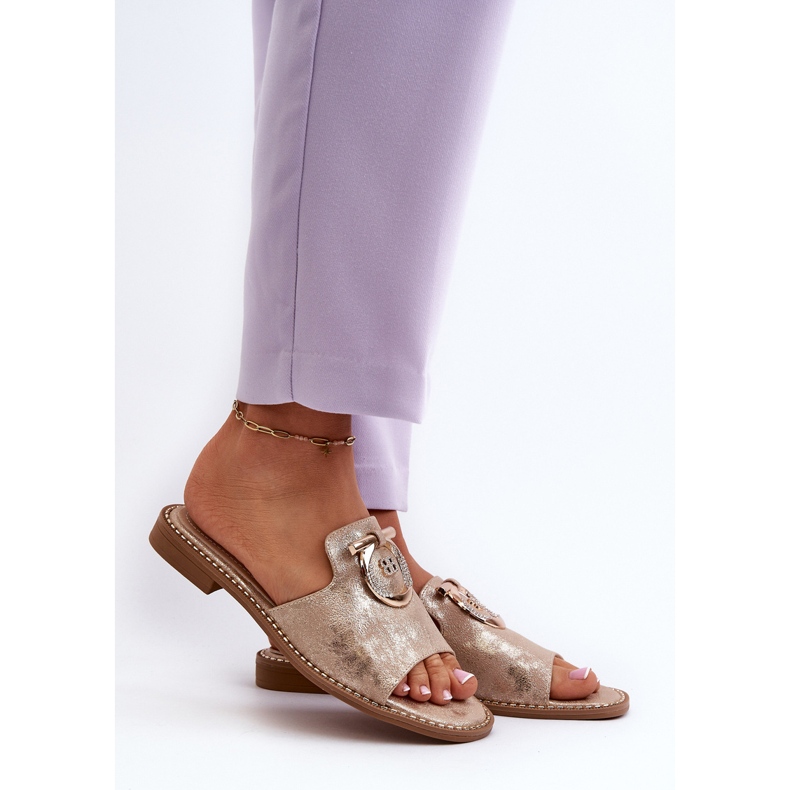 Tongs élégantes et brillantes pour femmes avec décoration S.Barski KV27-032 Or d'or 2