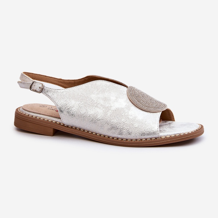 Sandales Pour Femmes Avec Décoration Sur Talons Plats S.Barski KV24-057 Argent 1 Sandales Pour Femmes Avec Décoration Sur Talons Plats S.Barski KV24-057 Argent 1