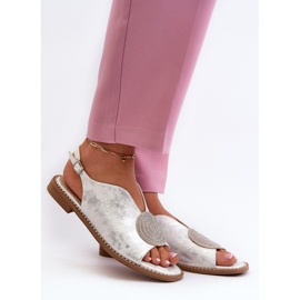 Sandales Pour Femmes Avec Décoration Sur Talons Plats S.Barski KV24-057 Argent 2