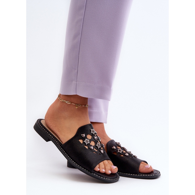 Tongs brillantes pour femmes avec décorations S.Barski KV27-063 Noir le noir 2