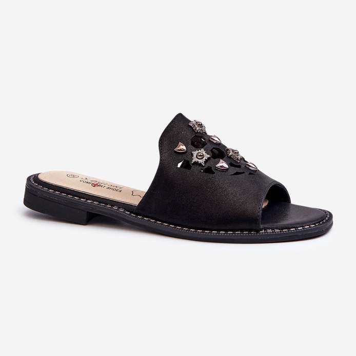 Tongs brillantes pour femmes avec décorations S.Barski KV27-063 Noir le noir 1