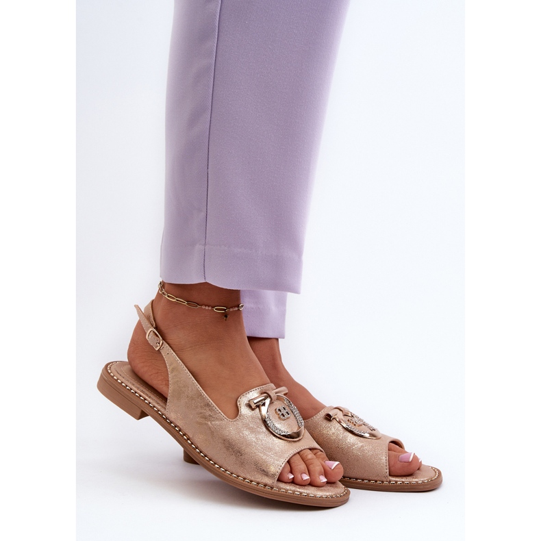 Sandales Femme Élégantes Avec Décoration Dorée Sur Talons Plats, Or Rose S.Barski KV27-053 d'or 2 Sandales Femme Élégantes Avec Décoration Dorée Sur Talons Plats, Or Rose S.Barski KV27-053 d'or 2