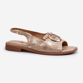 Sandales élégantes pour femmes avec décoration dorée sur talons plats, doré S.Barski KV27-053 d'or 1 Sandales élégantes pour femmes avec décoration dorée sur talons plats, doré S.Barski KV27-053 d'or 1