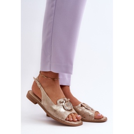 Sandales élégantes pour femmes avec décoration dorée sur talons plats, doré S.Barski KV27-053 d'or 2