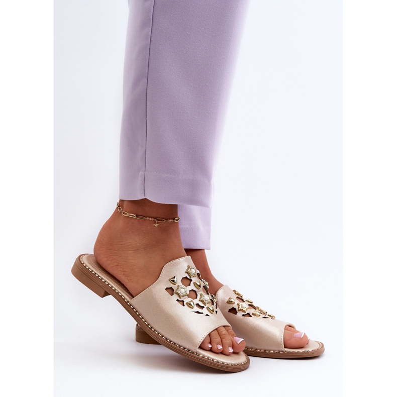 Tongs brillantes pour femmes avec décorations S.Barski KV27-063 Or d'or 2