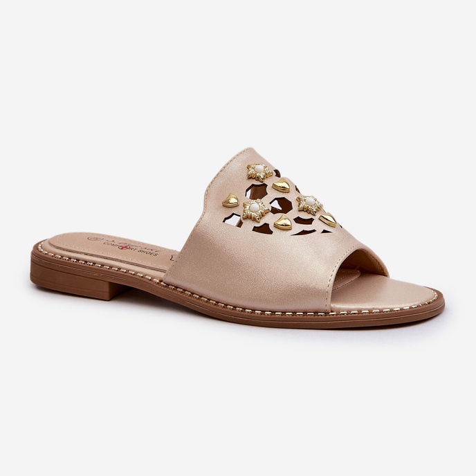 Tongs brillantes pour femmes avec décorations S.Barski KV27-063 Or d'or 1