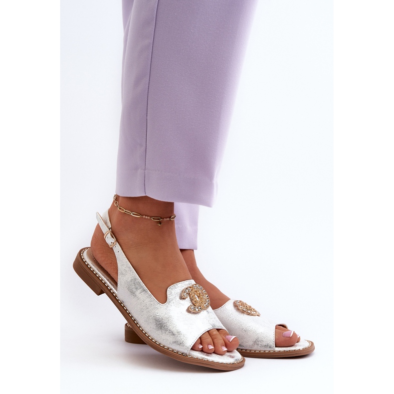 Sandales Pour Femmes Avec Décoration S.Barski KV27-049 Argent 2