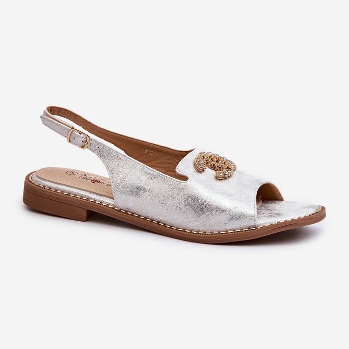 Sandales Pour Femmes Avec Décoration S.Barski KV27-049 Argent 1