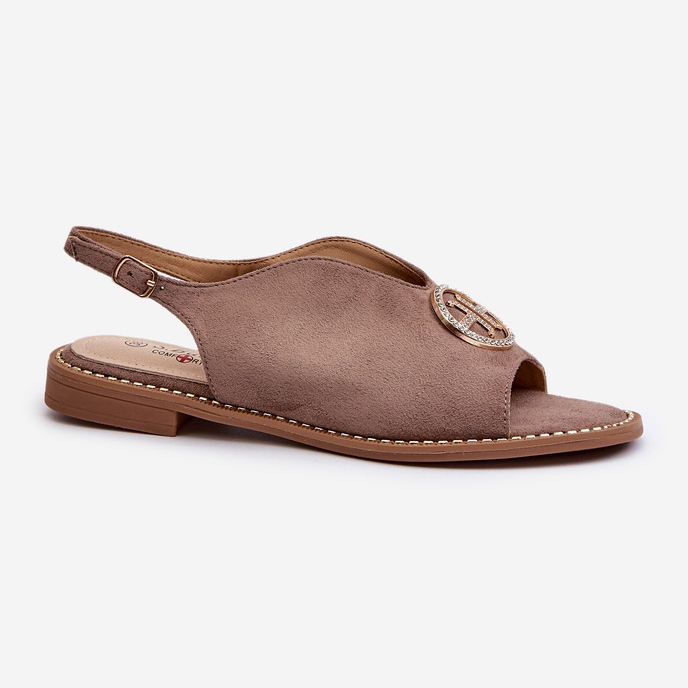Sandales Pour Femmes Avec Décoration Dorée Eco Daim S.Barski KV27-059 Marron brun 1