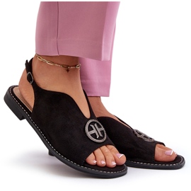 Sandales Pour Femmes Avec Décoration Dorée Eco Daim S.Barski KV27-059 Noir le noir 9