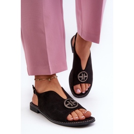 Sandales Pour Femmes Avec Décoration Dorée Eco Daim S.Barski KV27-059 Noir le noir 4