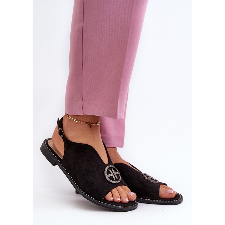 Sandales Pour Femmes Avec Décoration Dorée Eco Daim S.Barski KV27-059 Noir le noir 2