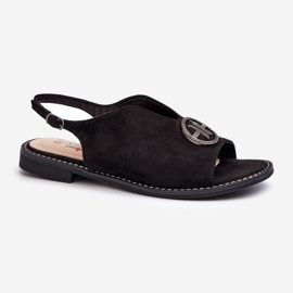 Sandales Pour Femmes Avec Décoration Dorée Eco Daim S.Barski KV27-059 Noir le noir 1
