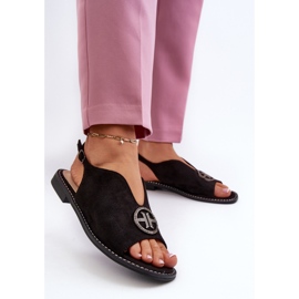 Sandales Pour Femmes Avec Décoration Dorée Eco Daim S.Barski KV27-059 Noir le noir 3