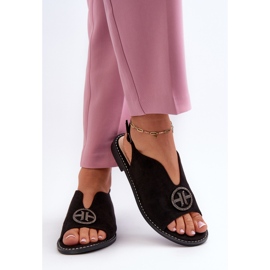 Sandales Pour Femmes Avec Décoration Dorée Eco Daim S.Barski KV27-059 Noir le noir 6