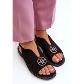 Sandales Pour Femmes Avec Décoration Dorée Eco Daim S.Barski KV27-059 Noir le noir 5
