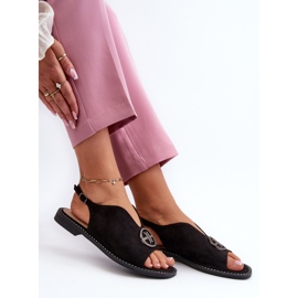 Sandales Pour Femmes Avec Décoration Dorée Eco Daim S.Barski KV27-059 Noir le noir 7