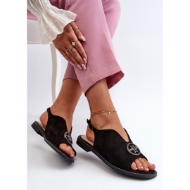 Sandales Pour Femmes Avec Décoration Dorée Eco Daim S.Barski KV27-059 Noir le noir 8