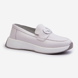 Mocassins en Cuir pour Femme sur Plateforme Gris Clair S.Barski LR490 1