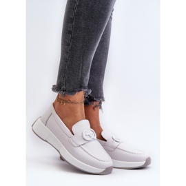 Mocassins en Cuir pour Femme sur Plateforme Gris Clair S.Barski LR490 2