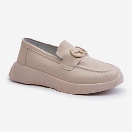Mocassins En Cuir Pour Femme Sur Plateforme Beige S.Barski LR490 1