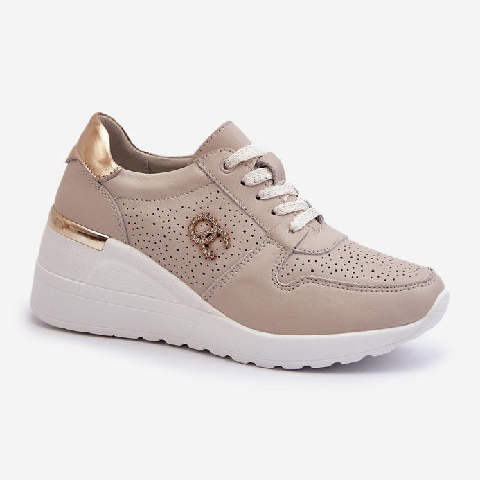 Baskets compensées en cuir pour femme Beige S.Barski LR810 1