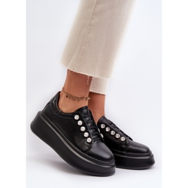 Baskets en Cuir pour Femme sur Plateforme Massive Noir S.Barski LR628 le noir 2