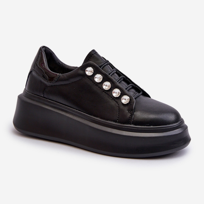 Baskets en Cuir pour Femme sur Plateforme Massive Noir S.Barski LR628 le noir 1