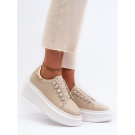 Baskets en Cuir pour Femme sur Plateforme Massive Beige S.Barski LR628 2